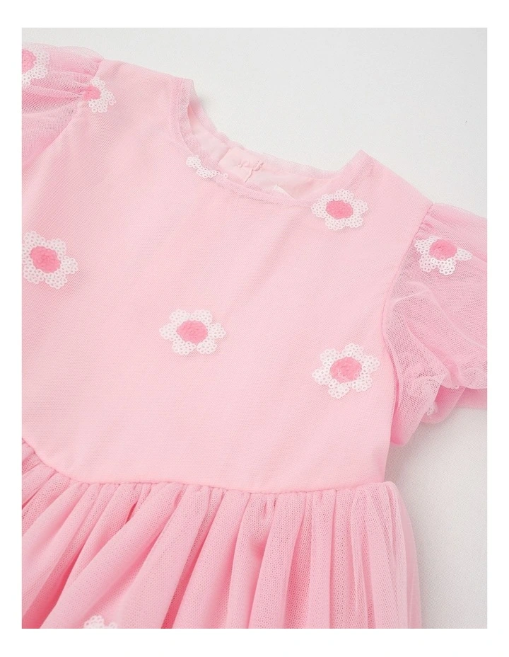 Elsa Puff Sleeve Tulle Dress in Pink image 2