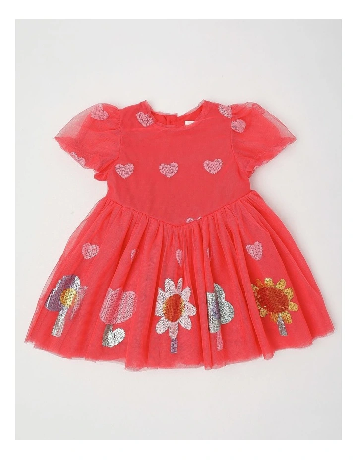 Elsa Puff Sleeve Tulle Dress in Red image 1