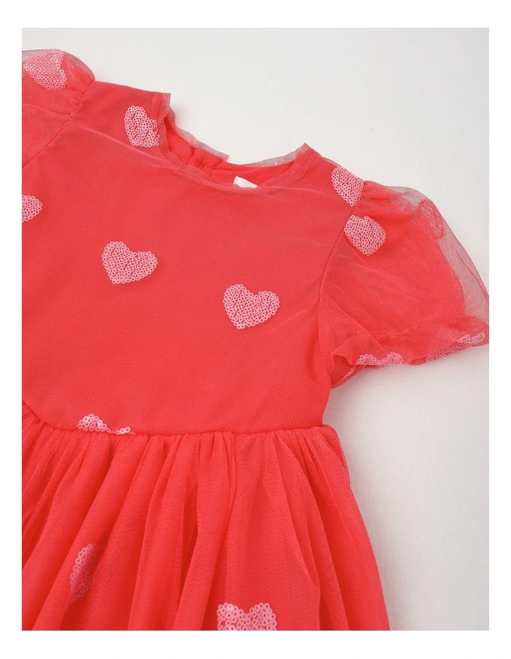Elsa Puff Sleeve Tulle Dress in Red image 2
