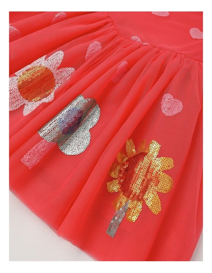 Elsa Puff Sleeve Tulle Dress in Red image 4