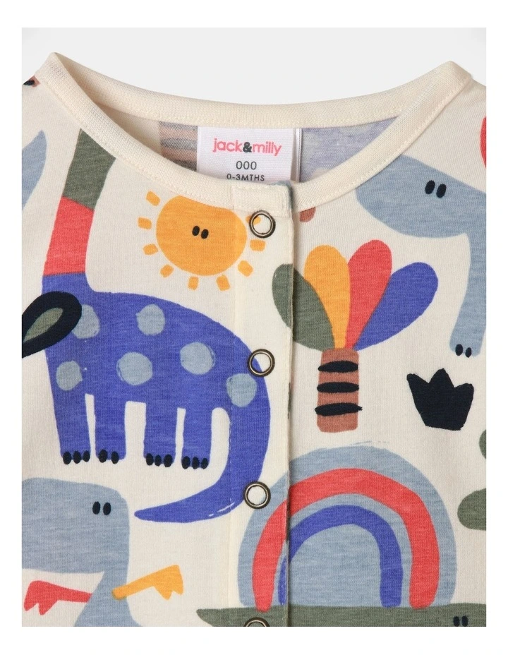 Noah Sketchy Dinosaur Knit Romper in Milk image 2