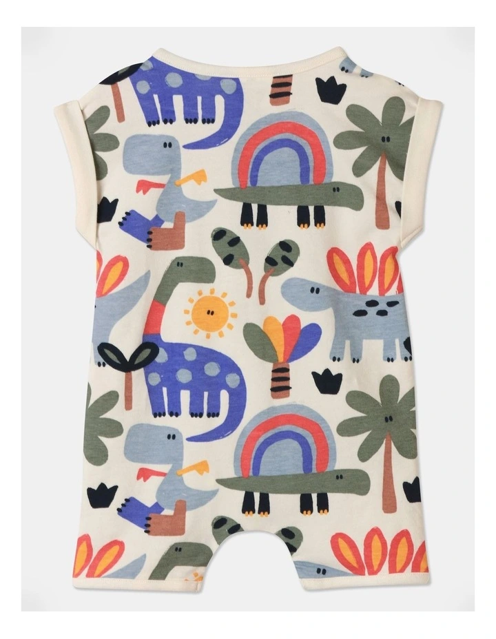 Noah Sketchy Dinosaur Knit Romper in Milk image 3