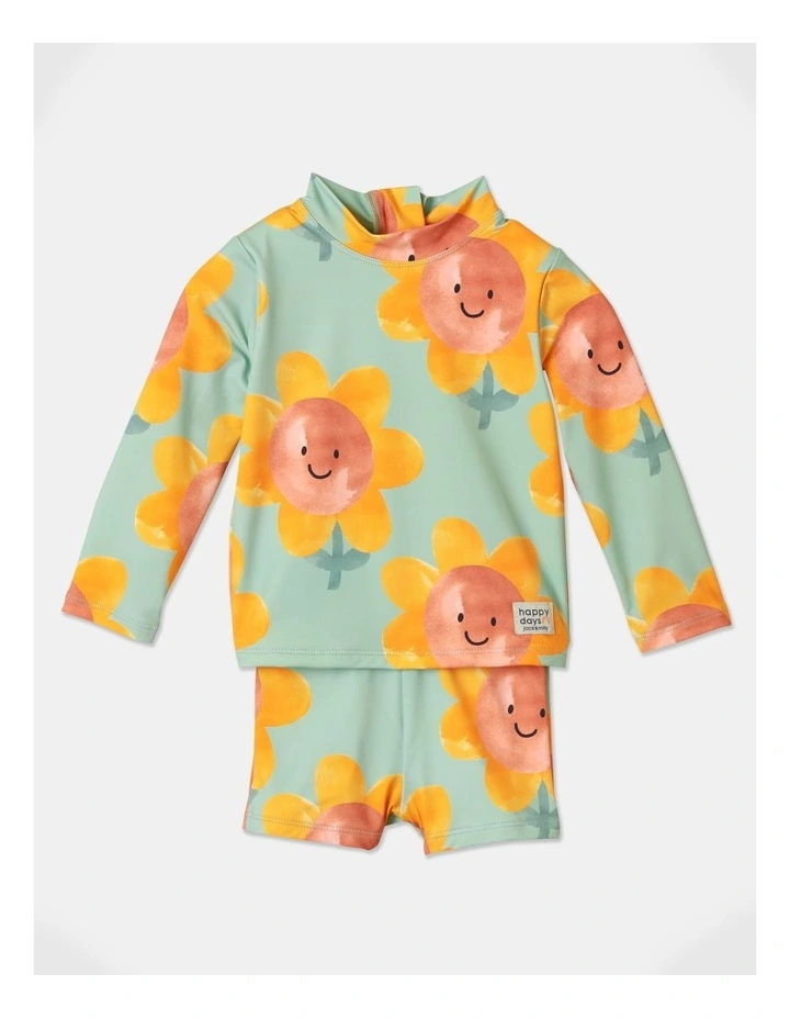 Honey Sunflower Rashvest & Brief Set in Light Sage image 1