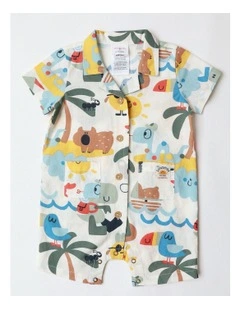 Mal Cotton And Linen Vacay Romper In Multicoloured