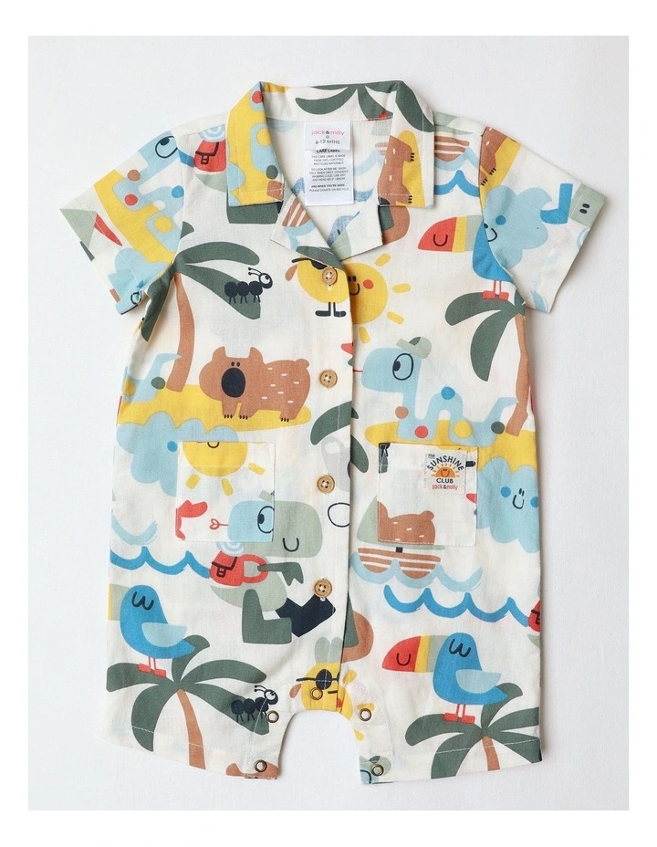 Mal Cotton And Linen Vacay Romper In Multicoloured image 1