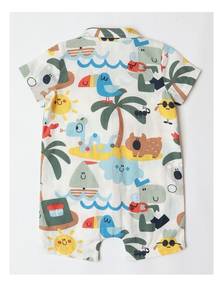 Mal Cotton And Linen Vacay Romper In Multicoloured image 3