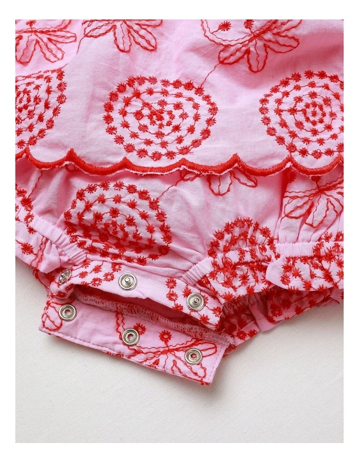 Audrey Embroidered Woven Tiered Romper in Pink image 4