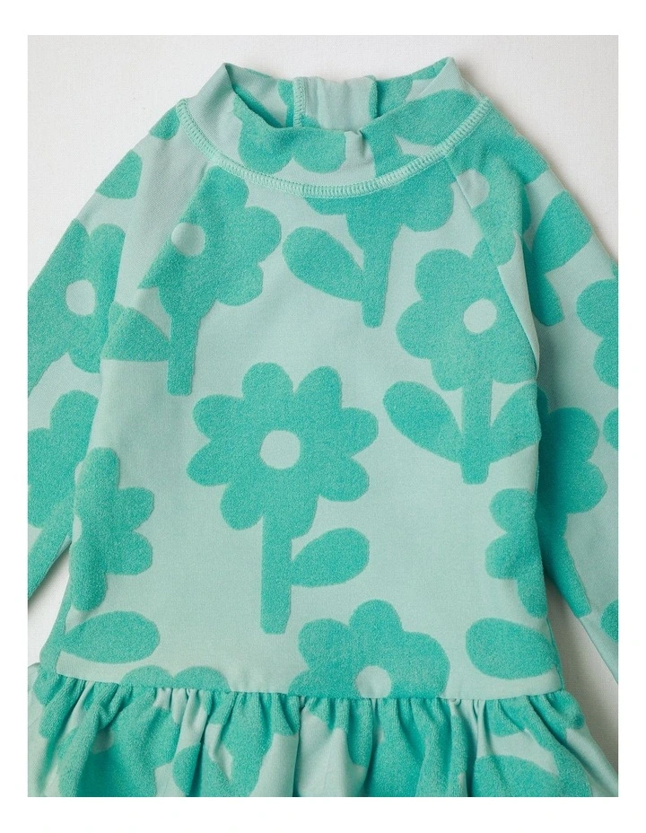 Leisel Long Sleeve Swimsuit With Skirt Daisy in Jacquard And Green image 2