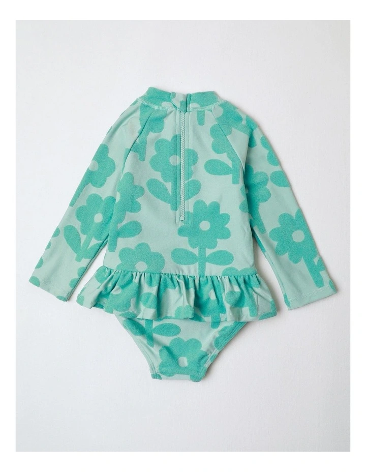 Leisel Long Sleeve Swimsuit With Skirt Daisy in Jacquard And Green image 3