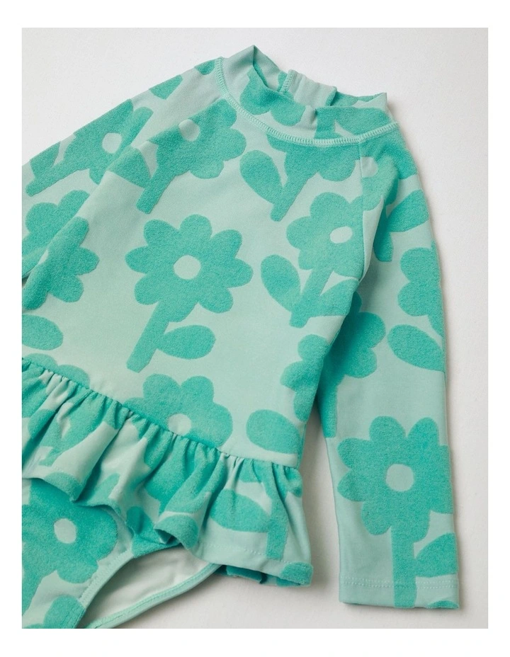 Leisel Long Sleeve Swimsuit With Skirt Daisy in Jacquard And Green image 4