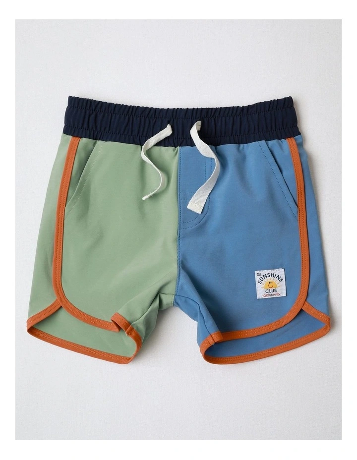 Wally Colourblocked Rashvest And Boardie Set With Dino Print In Blue image 4