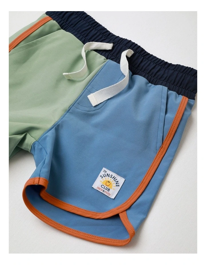 Wally Colourblocked Rashvest And Boardie Set With Dino Print In Blue image 5