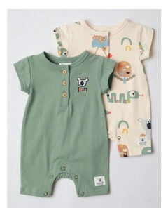 Naturals 2 Pack Rompers with Koala Embroidery in Green