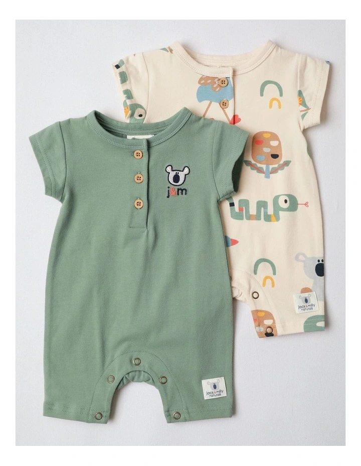 Naturals 2 Pack Rompers with Koala Embroidery in Green image 1