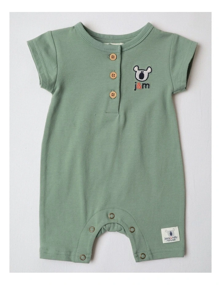 Naturals 2 Pack Rompers with Koala Embroidery in Green image 3