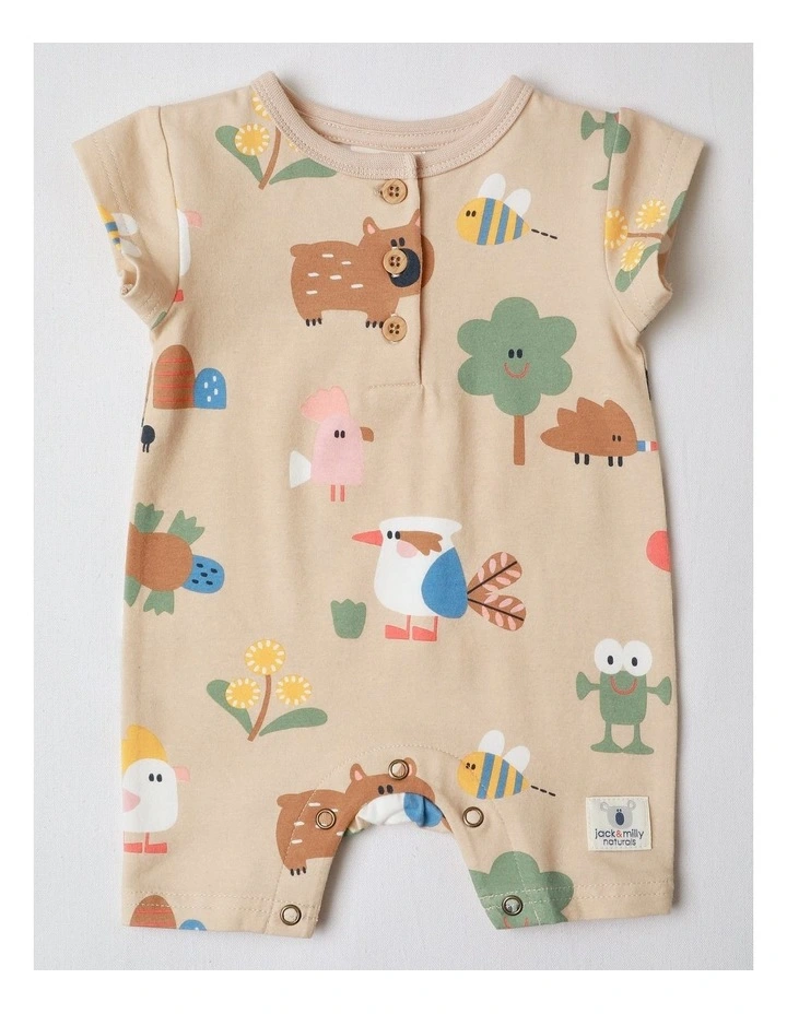 Naturals 2 Pack Rompers wih Echidna Embroidery in Oatmeal image 2