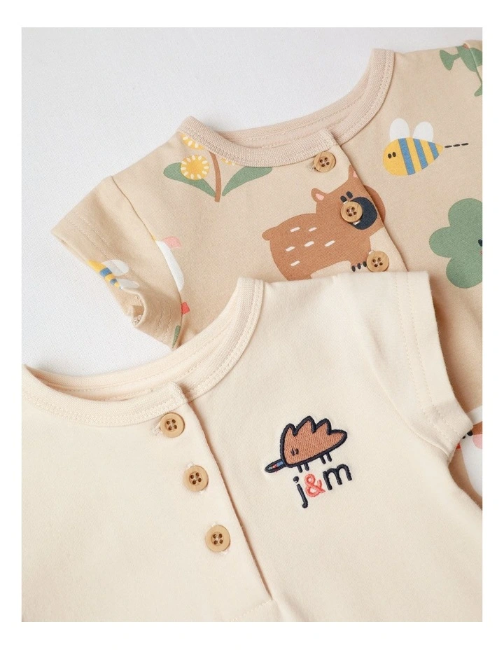 Naturals 2 Pack Rompers wih Echidna Embroidery in Oatmeal image 4