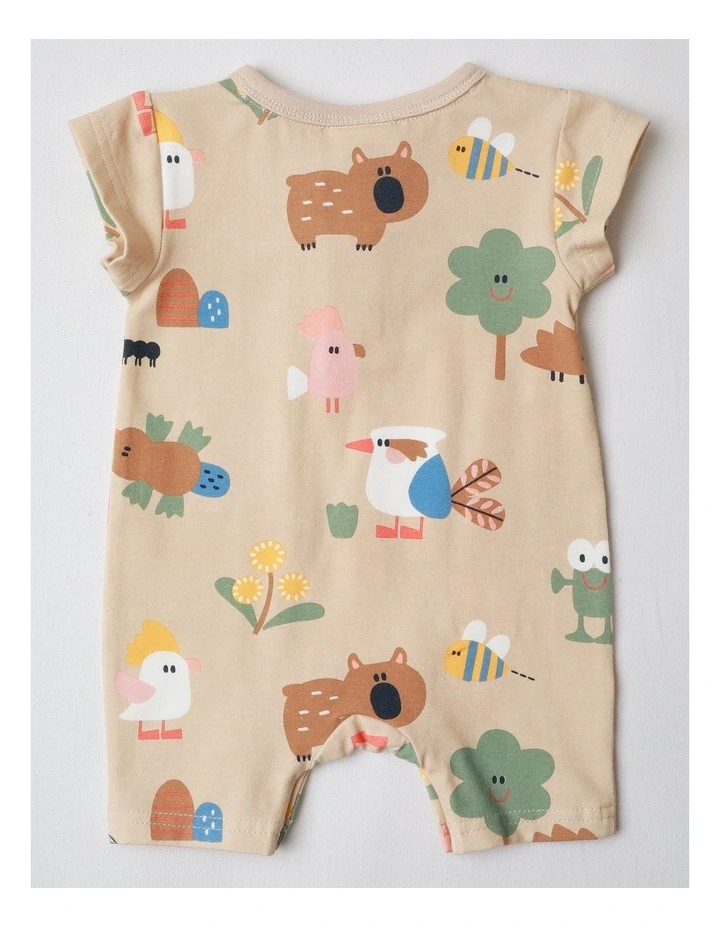 Naturals 2 Pack Rompers wih Echidna Embroidery in Oatmeal image 5