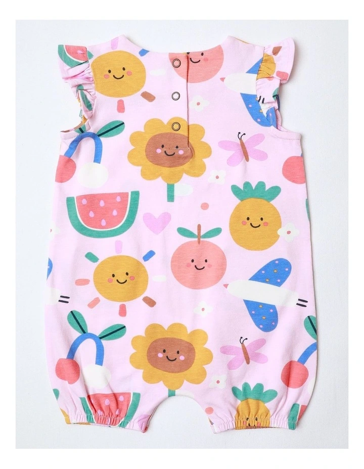 Marlow Knit Romper with Flutter Sleeves and Chambray Pockets in Pink image 3