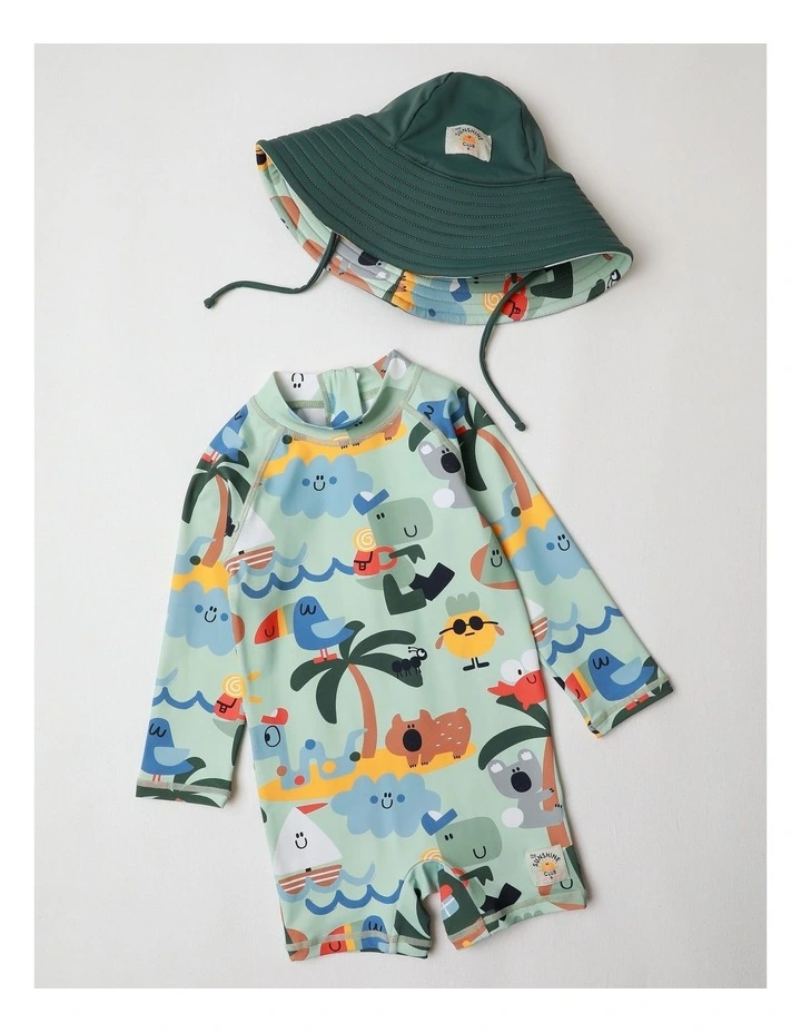 Buddy Long Sleeve Rashsuit with Hat Set in Green image 1