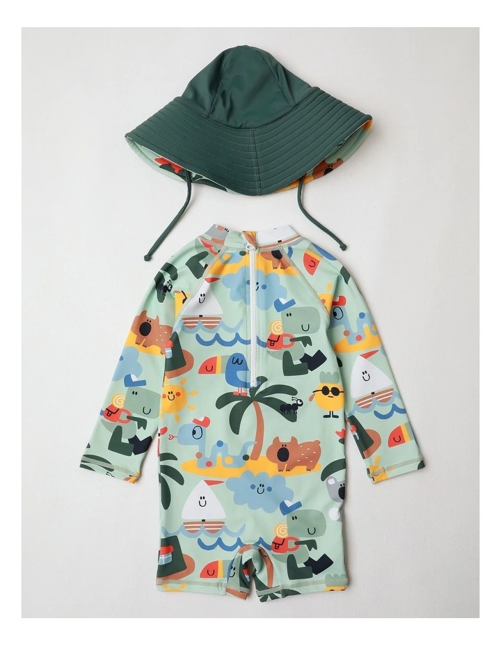 Buddy Long Sleeve Rashsuit with Hat Set in Green image 3