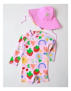 Buddy Long Sleeve Rashsuit with Hat Set in Pink