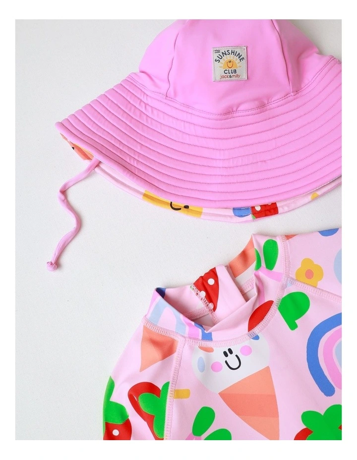 Buddy Long Sleeve Rashsuit with Hat Set in Pink image 2