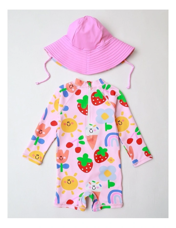 Buddy Long Sleeve Rashsuit with Hat Set in Pink image 3