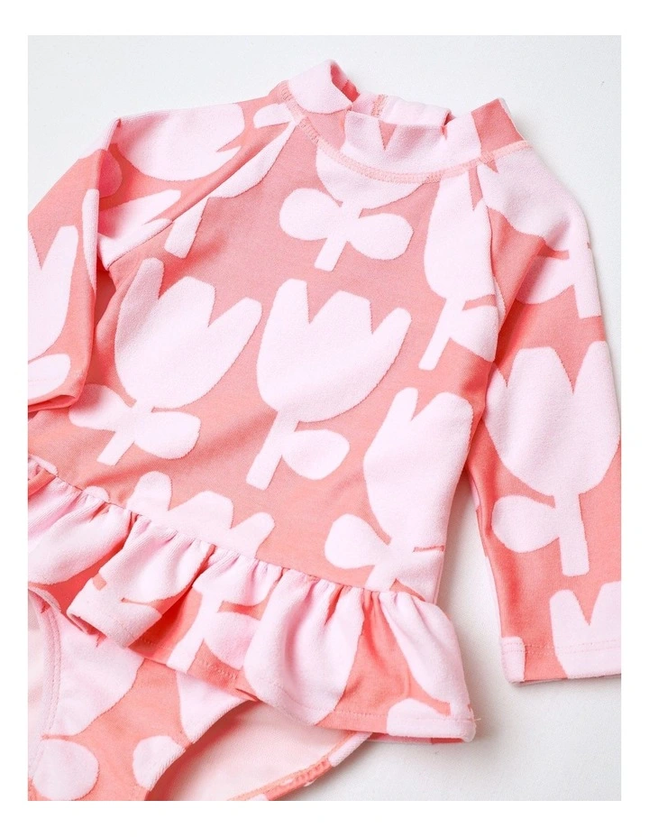 Leisal Long Sleeve One Piece Bather with Frills in Pink image 2