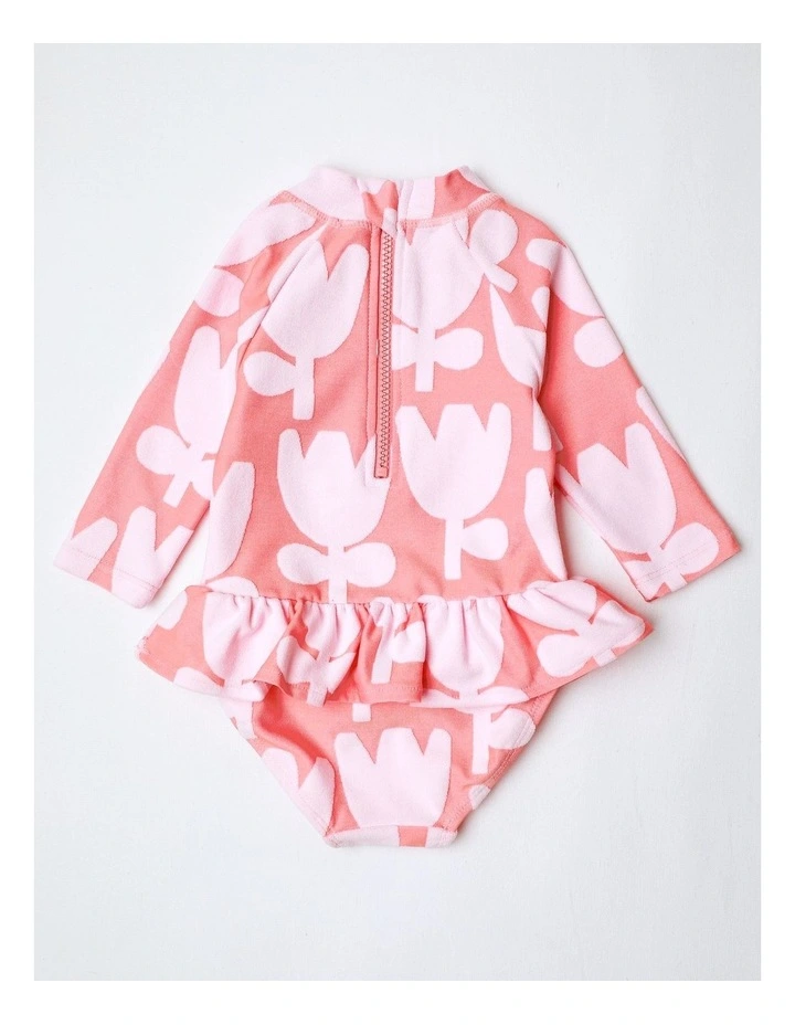 Leisal Long Sleeve One Piece Bather with Frills in Pink image 3