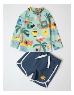Kai Long Sleeve Rash Vest and Boardshort Set in Light Green