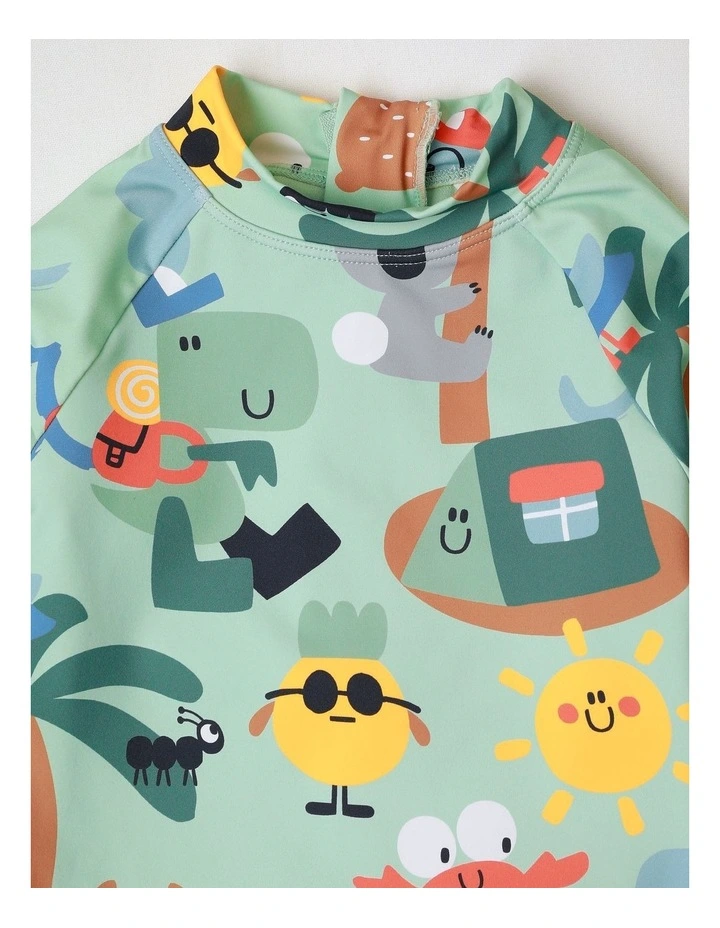 Kai Long Sleeve Rash Vest and Boardshort Set in Light Green image 2