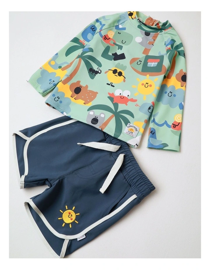 Kai Long Sleeve Rash Vest and Boardshort Set in Light Green image 3