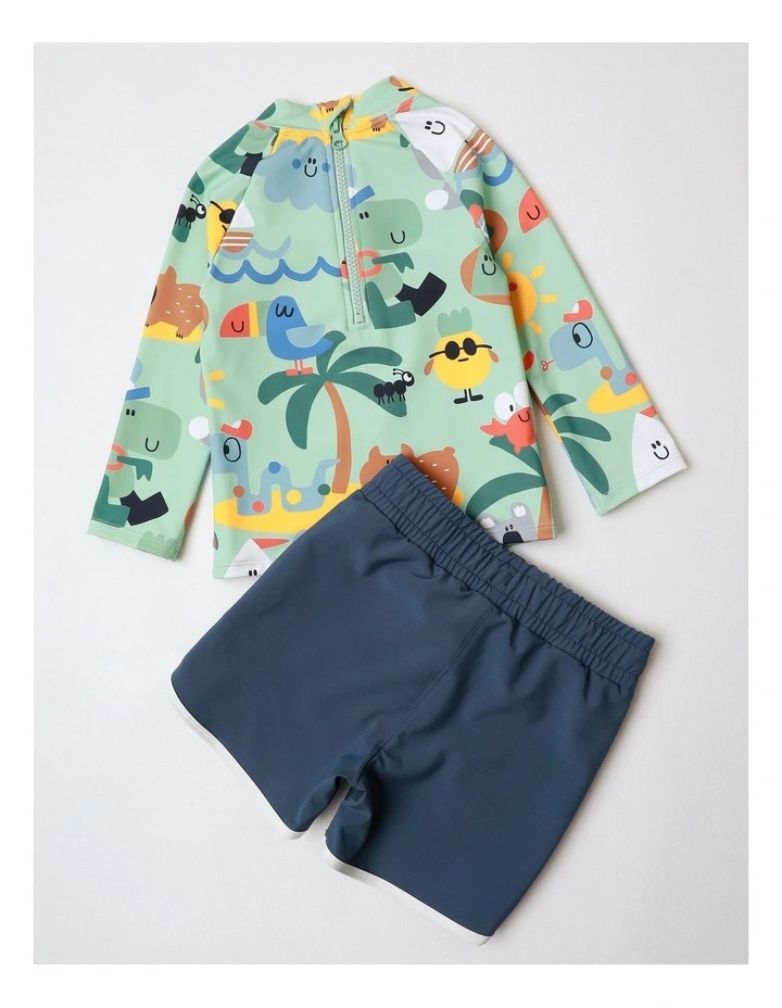 Kai Long Sleeve Rash Vest and Boardshort Set in Light Green image 4