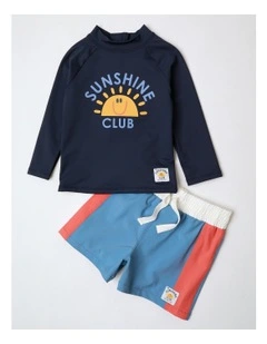 Murray Long Sleeve Rash Vest and Boardshort Set in Navy Sushine