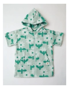 Ginger Swim Hooded Daisy Jacquard Poncho in Sage