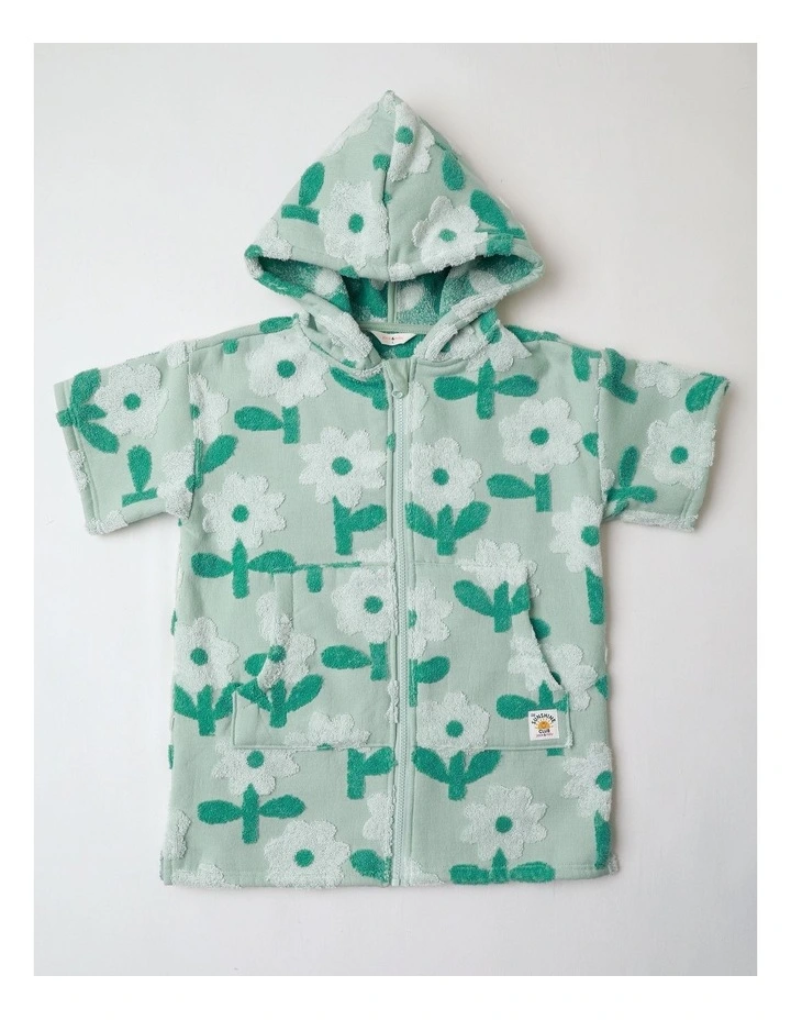 Ginger Swim Hooded Daisy Jacquard Poncho in Sage image 1
