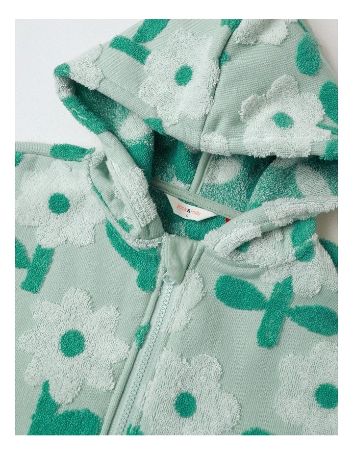 Ginger Swim Hooded Daisy Jacquard Poncho in Sage image 2