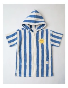 Indy Stripe Poncho with Sun Embroidery in Blue