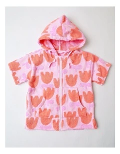 Ginger Swim Hooded Tulip Jacquard Poncho in Pink