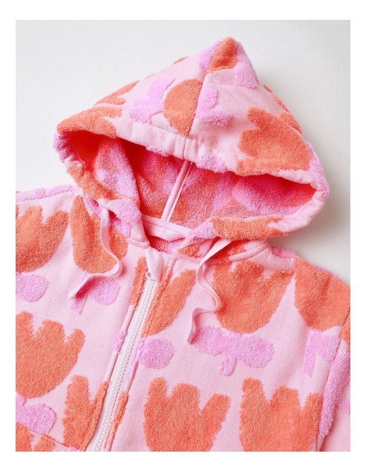 Ginger Swim Hooded Tulip Jacquard Poncho in Pink image 2