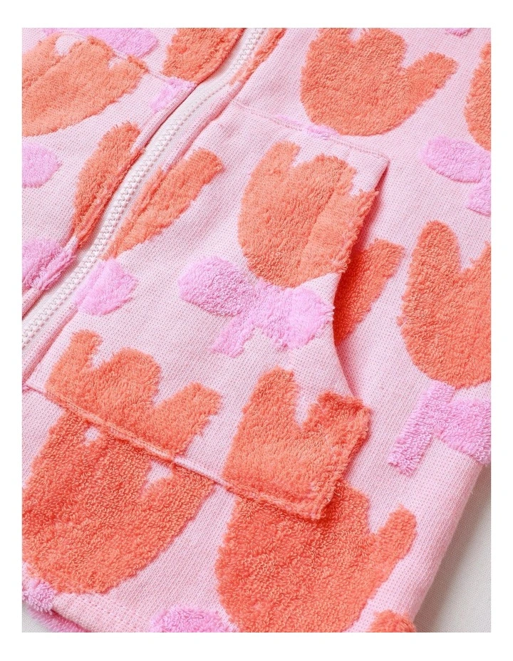 Ginger Swim Hooded Tulip Jacquard Poncho in Pink image 4