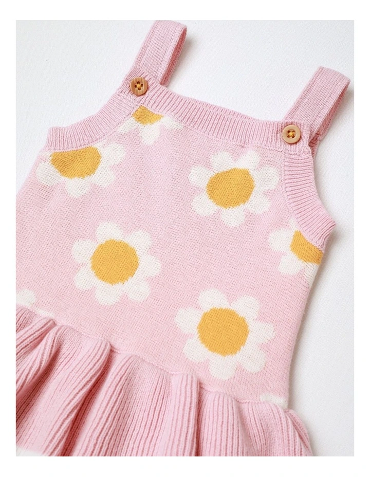 Kitty Fully Fashion Daisy Jacquard Knit Romper with Peplem in Pink image 2