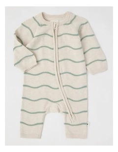 Naturals Newborn Scooter Wavy Knit Coverall in Sage