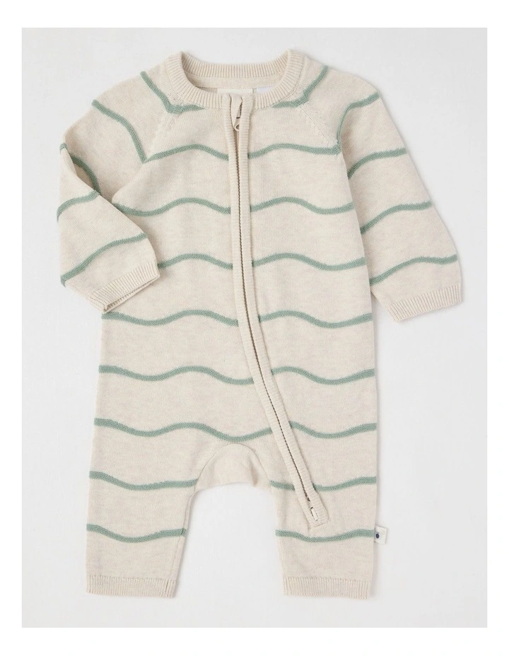 Naturals Newborn Scooter Wavy Knit Coverall in Sage image 1