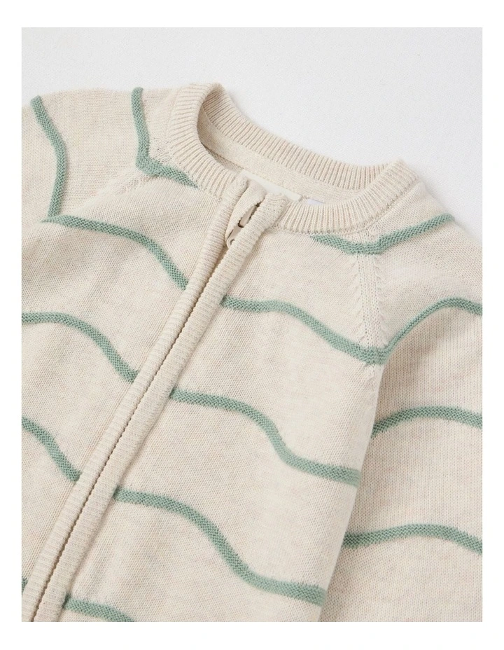 Naturals Newborn Scooter Wavy Knit Coverall in Sage image 2