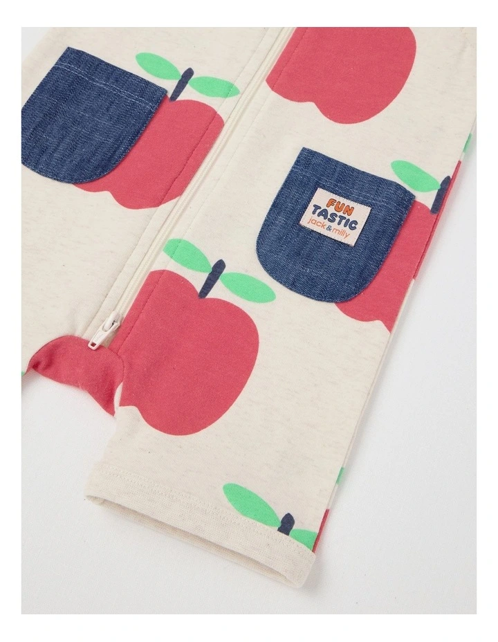 Newborn Marlow Romper with Chambray Pockets in Apples Print in Oat Marle image 4