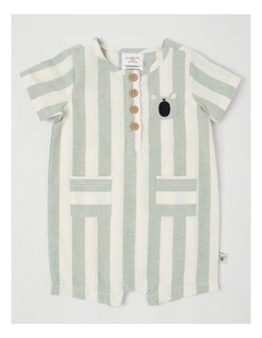 Naturals Beau Cotton Linen Romper with Koala Embroidery in Sage