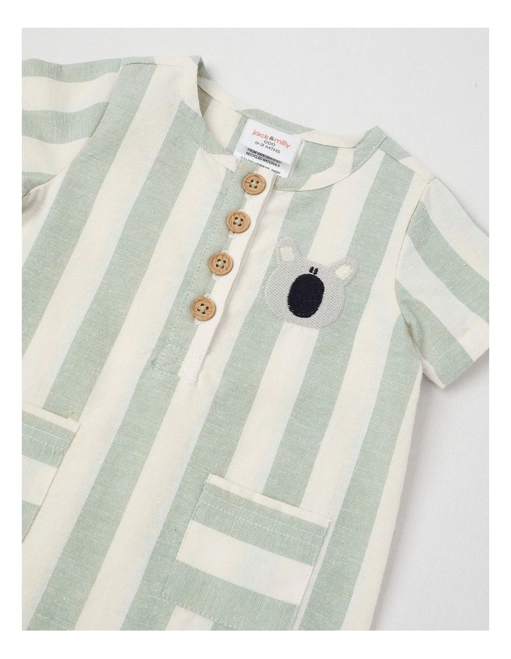 Naturals Beau Cotton Linen Romper with Koala Embroidery in Sage image 2