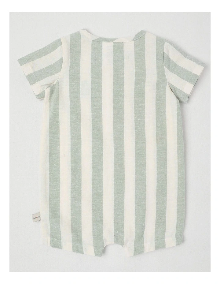 Naturals Beau Cotton Linen Romper with Koala Embroidery in Sage image 3